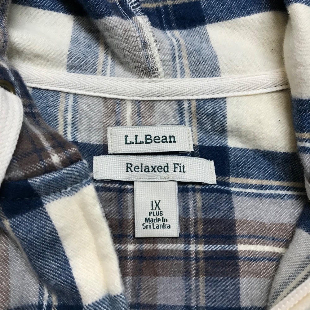 L.L. Bean Hoodie Womens Size 1X Scotch Plaid Flannel Shirt Relaxed Full Zip - Picture 3 of 12